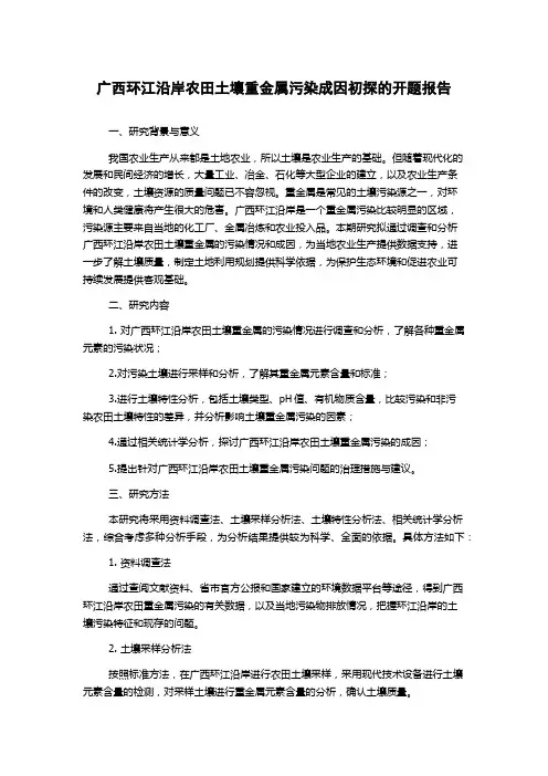 广西环江沿岸农田土壤重金属污染成因初探的开题报告