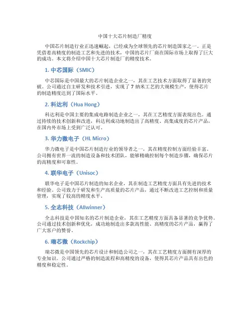 中国十大芯片制造厂精度