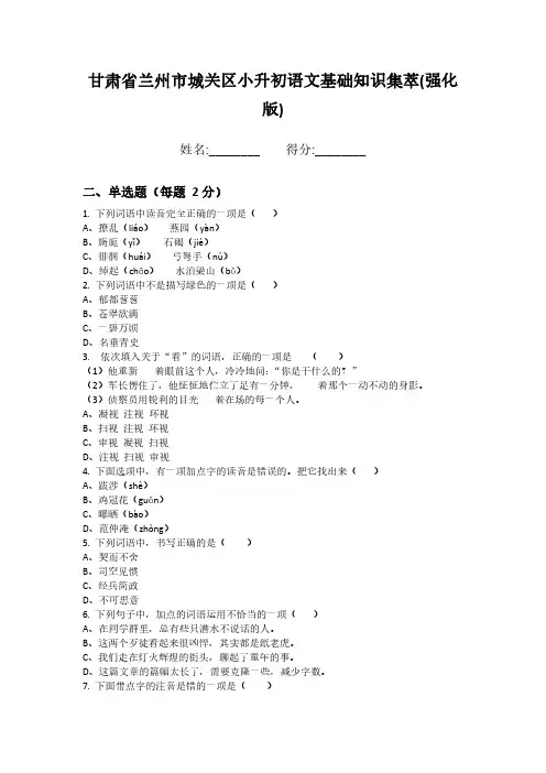 甘肃省兰州市城关区小升初语文基础知识集萃(强化版)