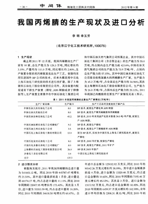 我国丙烯腈的生产现状及进口分析