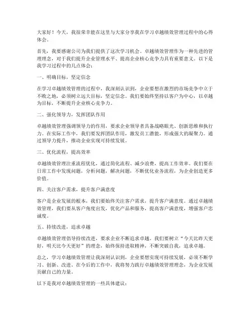 卓越绩效心得交流发言稿