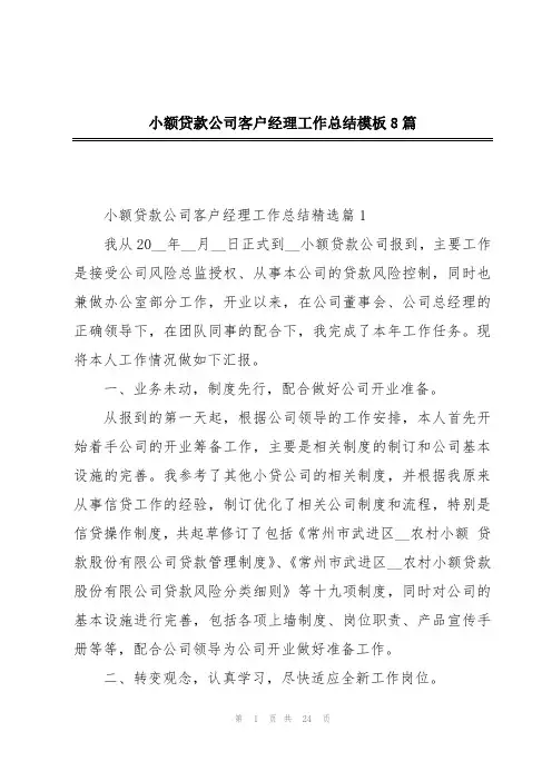 小额贷款公司客户经理工作总结模板8篇