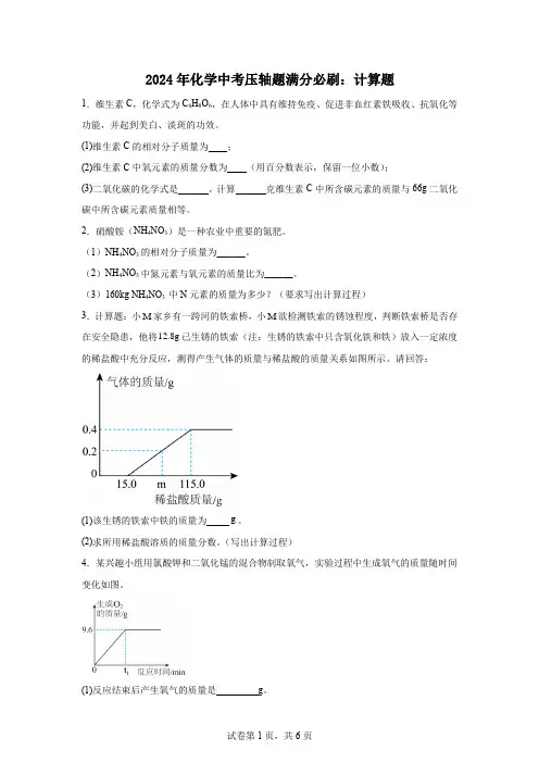 2024年化学中考压轴题满分必刷：计算题 (1)