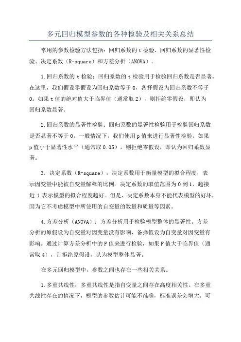 多元回归模型参数的各种检验及相关关系总结