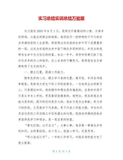实习总结实训总结万能版