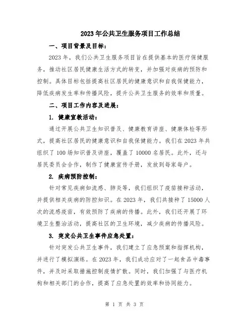 2023年公共卫生服务项目工作总结