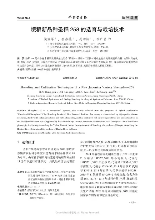 211128683_粳稻新品种圣稻258_的选育与栽培技术