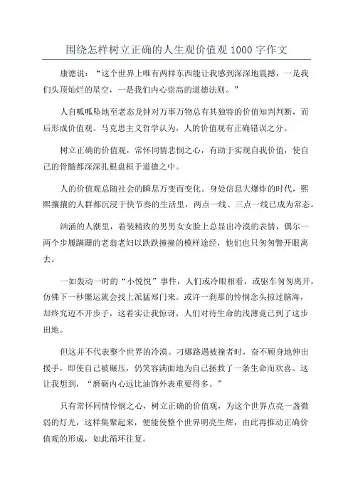 围绕怎样树立正确的人生观价值观1000字作文