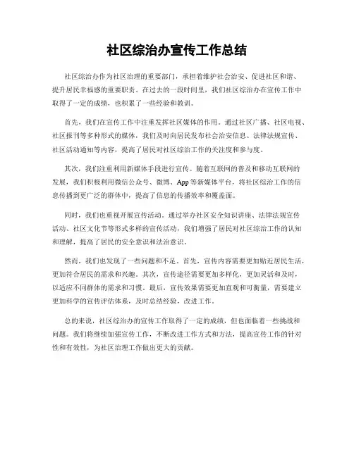 社区综治办宣传工作总结
