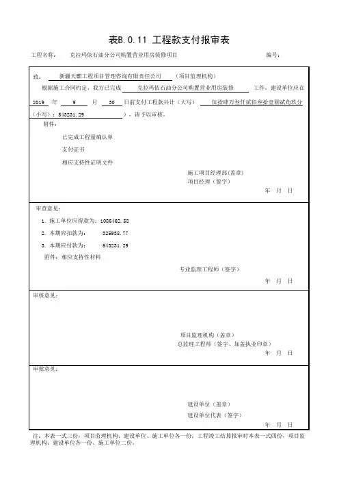 4.工程款支付报审表(样表)