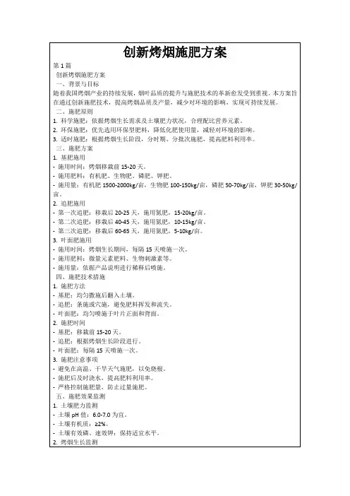 创新烤烟施肥方案