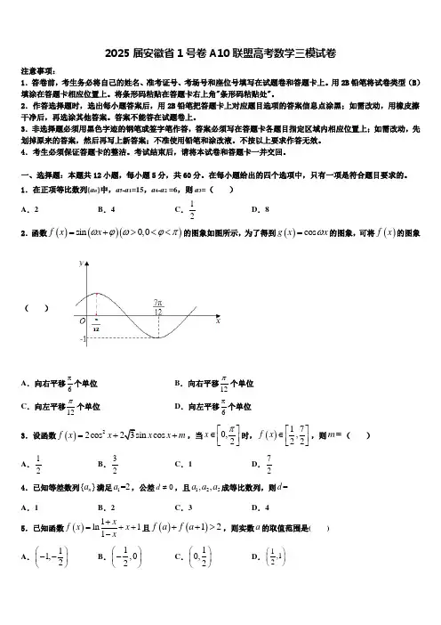 2025届安徽省1号卷A10联盟高考数学三模试卷含解析