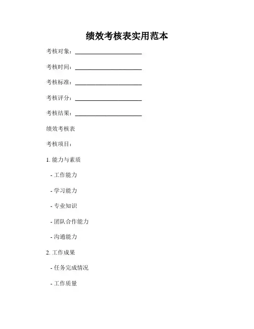 绩效考核表实用范本