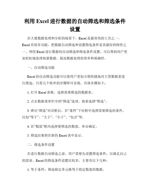 利用Excel进行数据的自动筛选和筛选条件设置