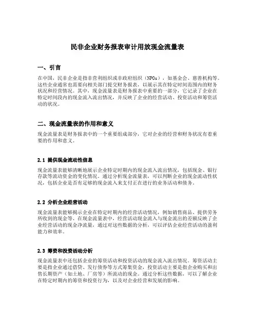 民非企业财务报表审计用放现金流量表