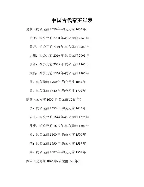 中国古代帝王年表