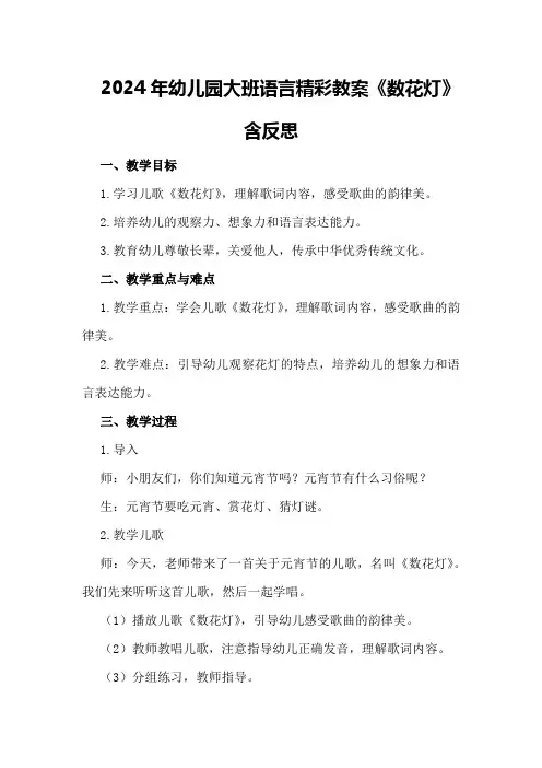 2024年幼儿园大班语言精彩教案《数花灯》含反思