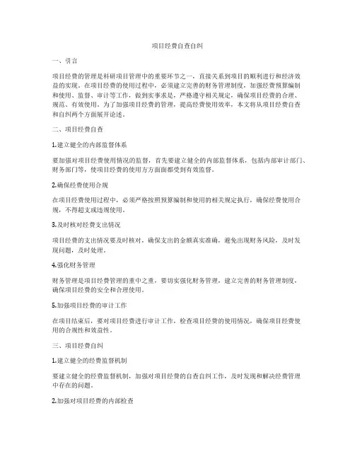 项目经费自查自纠