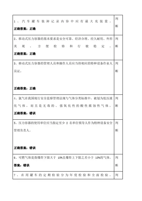 移动式压力容器判断、选择部分题库