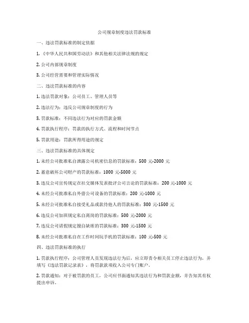 公司规章制度违法罚款标准