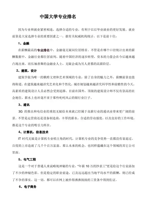 中国大学专业排名