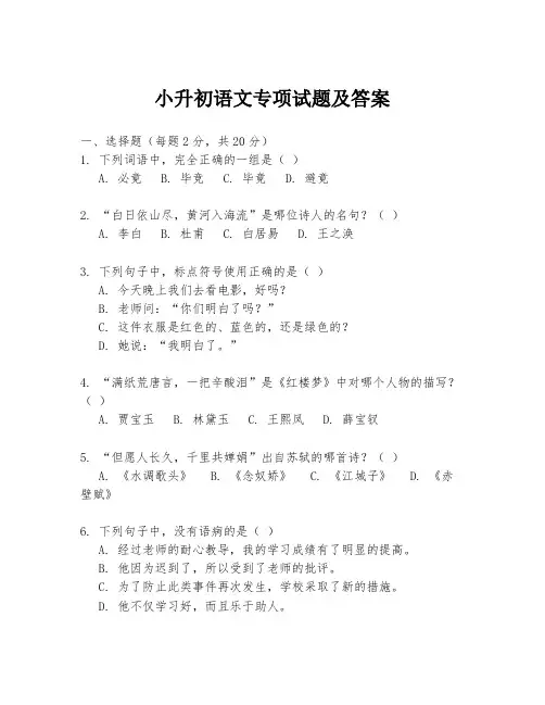 小升初语文专项试题及答案