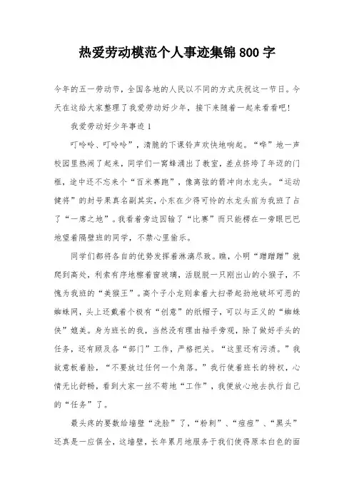 热爱劳动模范个人事迹集锦800字