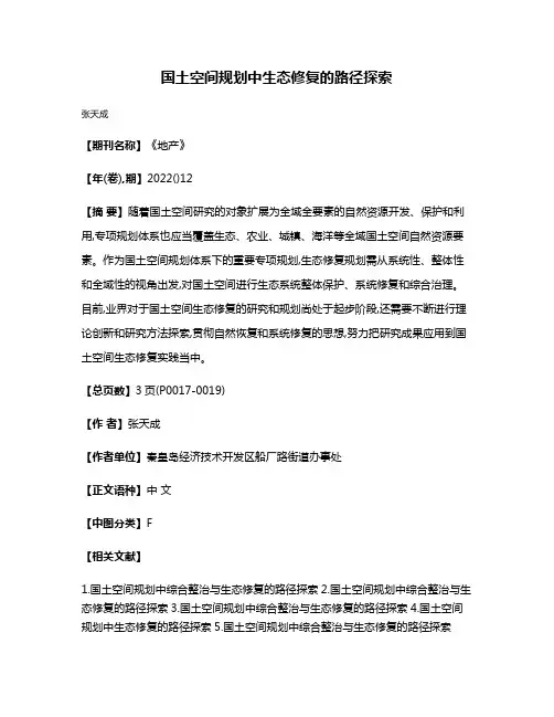 国土空间规划中生态修复的路径探索