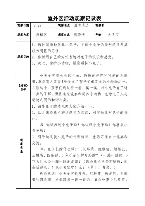 大班133室外区域活动观察记录表 (1)