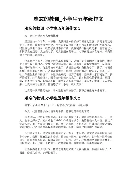 难忘的教训小学生五年级作文