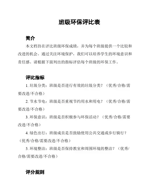 班级环保评比表