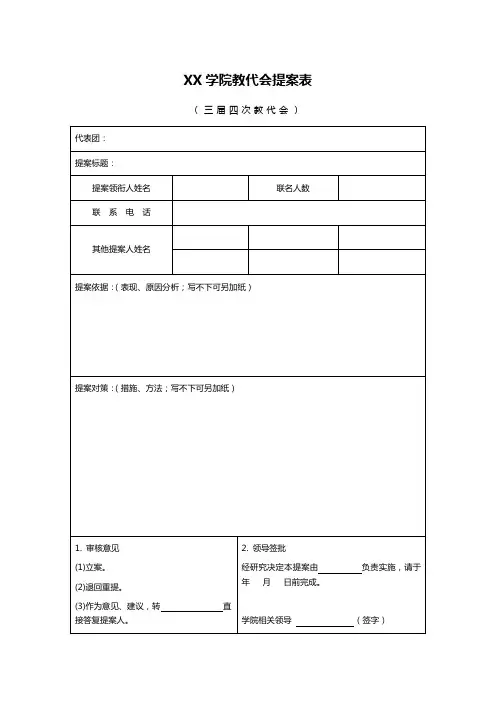 XX学院教代会提案表