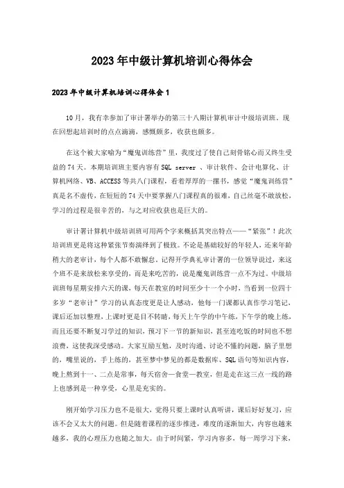 2023年中级计算机培训心得体会