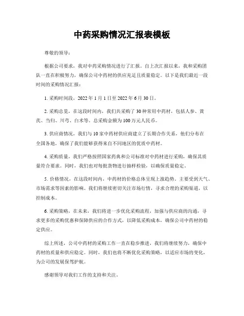 中药采购情况汇报表模板