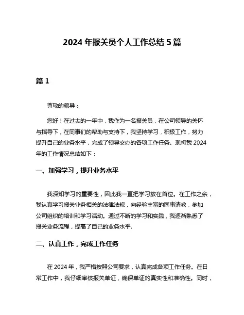 2024年报关员个人工作总结5篇