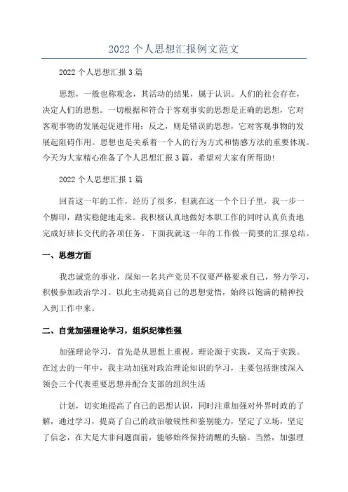 2022个人思想汇报例文范文