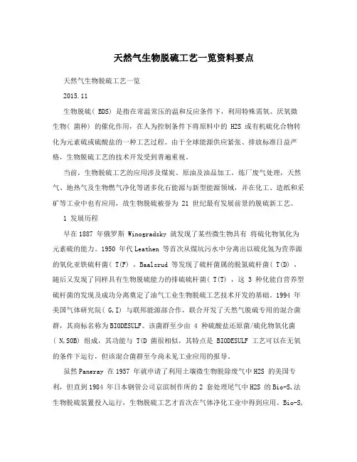 天然气生物脱硫工艺一览资料要点