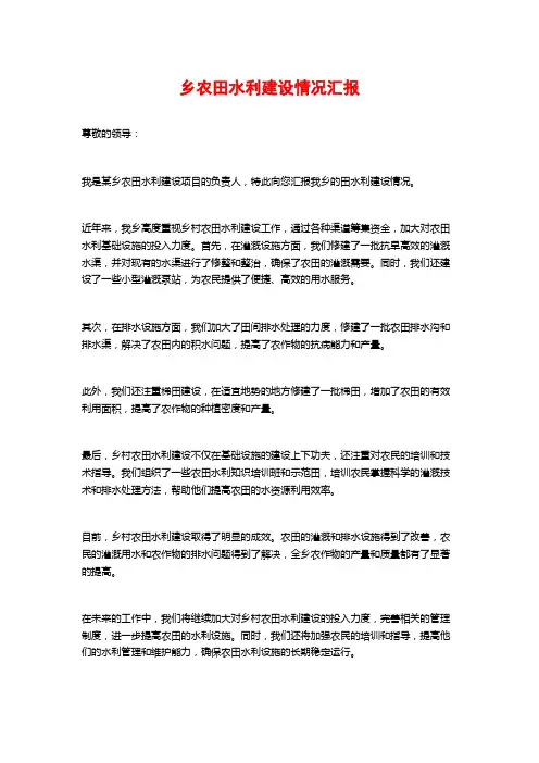 乡农田水利建设情况汇报