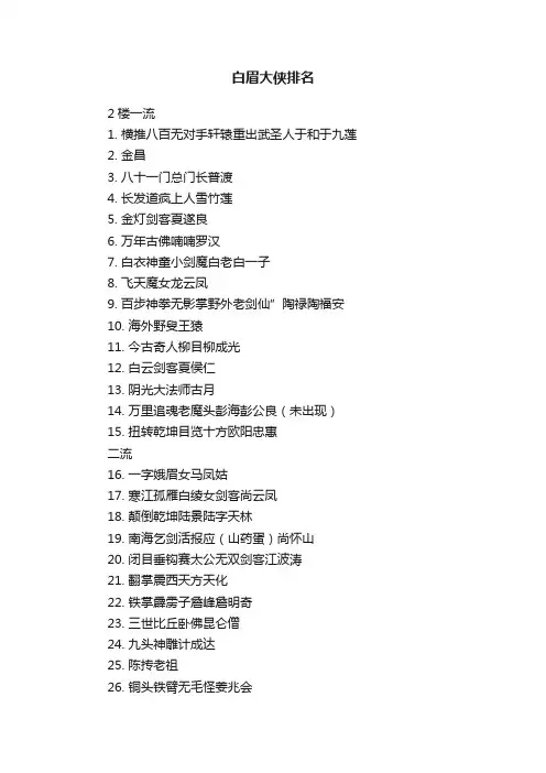 白眉大侠排名