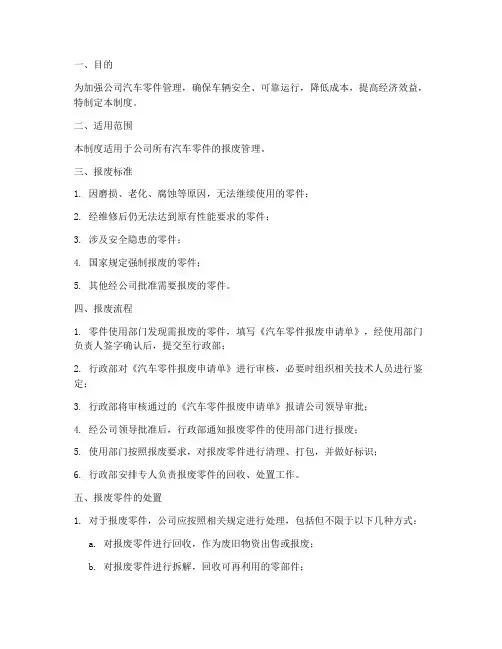 汽车零件报废管理制度范本
