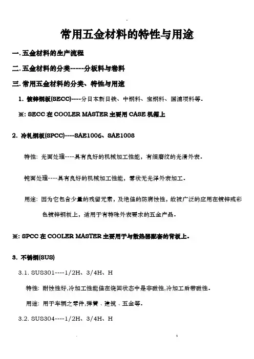 常用五金材料的特性及用途