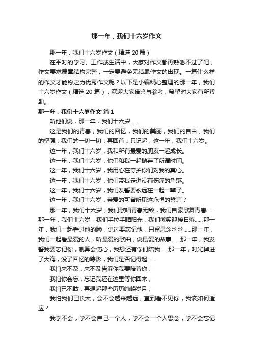 那一年，我们十六岁作文