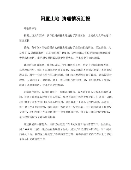 闲置土地 清理情况汇报