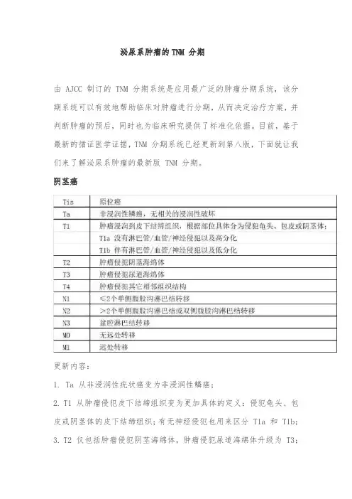泌尿系肿瘤的TNM 分期