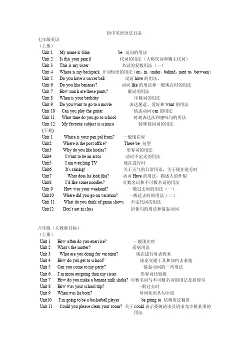初中英语语法人教版教材语法目录