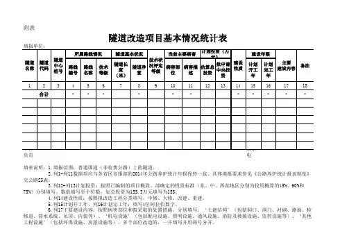 隧道基本情况统计表xls - 中华人民共和国交通运输部 ·
