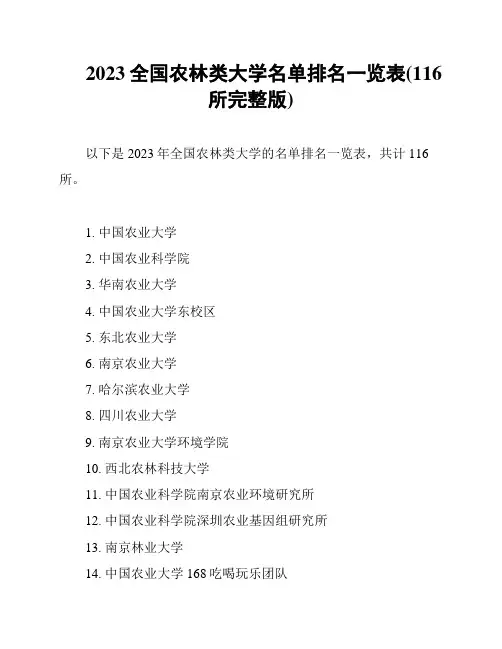 2023全国农林类大学名单排名一览表(116所完整版)