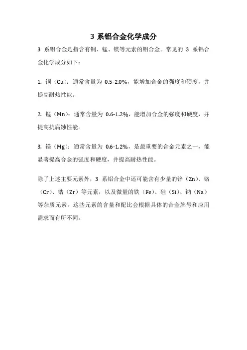 3系铝合金化学成分