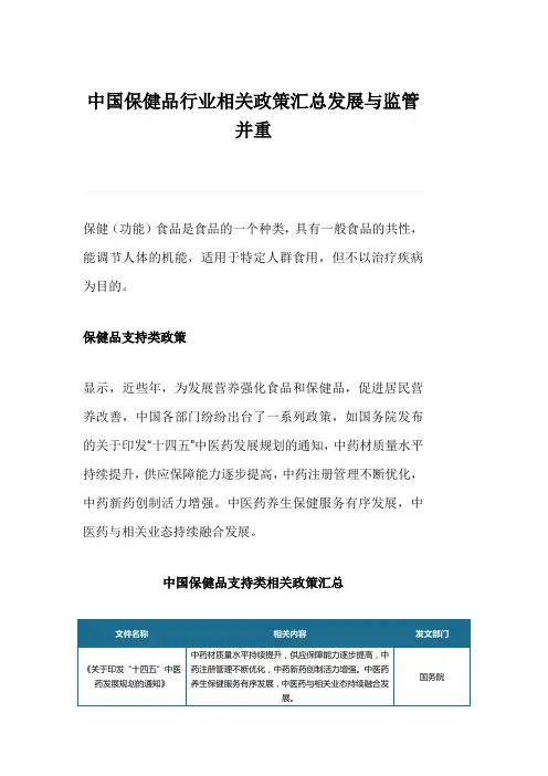 中国保健品行业相关政策汇总发展与监管并重