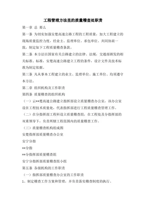 工程管理办法里的质量稽查处职责